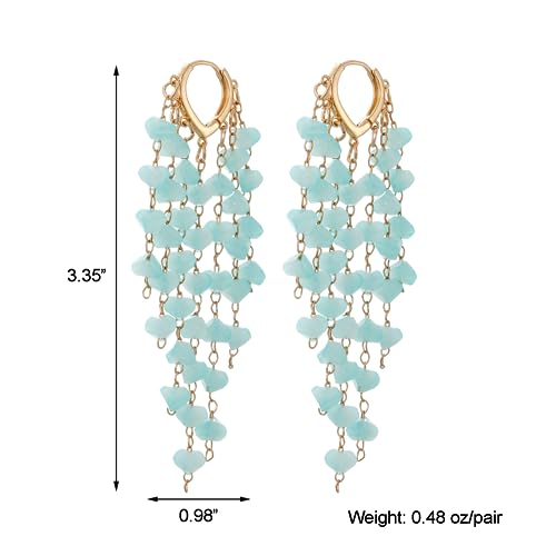 Fringe Hoop Dangle Earrings, Long Beads Tassel Chain Earrings for Women Sparkly Chandelier Earrings - color: Blue