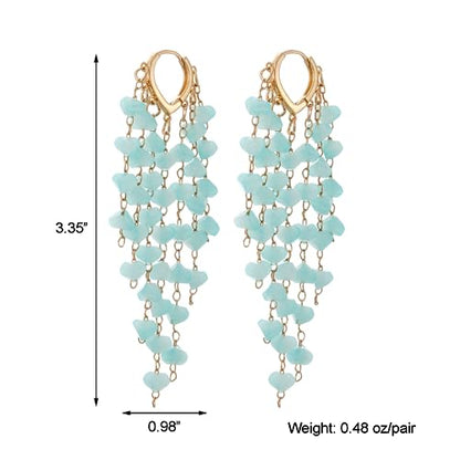 Fringe Hoop Dangle Earrings, Long Beads Tassel Chain Earrings for Women Sparkly Chandelier Earrings - color: Blue