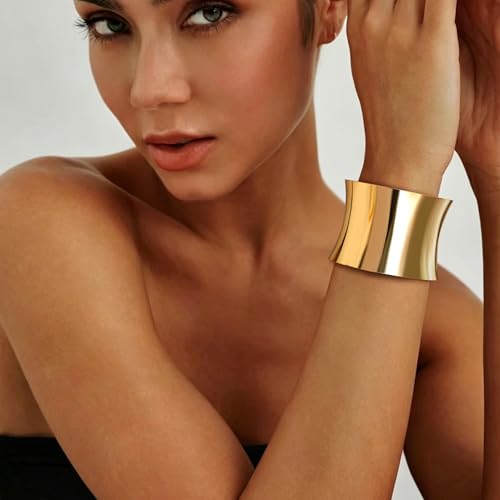 4Pcs Chunky Gold Cuff Bracelects for Women Gold Bangles Irregular Minimalist Statement Bangle Bracelets Set Open Wide Bangle Upper Arm Cuff Jewelry - color: Gold-D