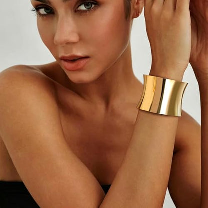4Pcs Chunky Gold Cuff Bracelects for Women Gold Bangles Irregular Minimalist Statement Bangle Bracelets Set Open Wide Bangle Upper Arm Cuff Jewelry - color: Gold-D