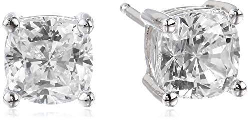 Amazon Essentials Platinum Plated Sterling Silver Cushion Cut Cubic Zirconia Stud Earrings - size: 6 mm