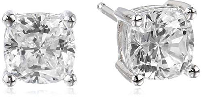 Amazon Essentials Platinum Plated Sterling Silver Cushion Cut Cubic Zirconia Stud Earrings - size: 6 mm