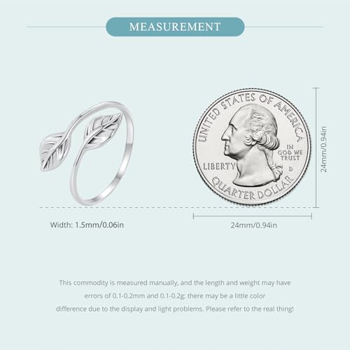 MUNDELL 925 Sterling Silver Simple Multi-layer Leaf Adjustable Ring Green Lucky Leaves Statement Ring for Women Promise Ring Fine Jewelry - color: Leaves
