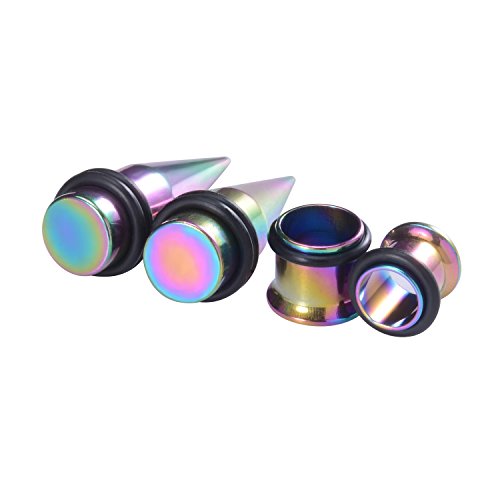 36pcs Ear Stretching Kit 14G-00G Surgical Steel Tapers Tunnels Gauges Set for Starter Women and Men Expanders Body Piercing Jewelry - color: Rainbow
