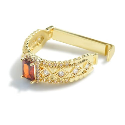 Sparkling Crystal Men's Neck Tie Ring Tie Clasp Necktie Clips Holder Tie Accessories with Box for Wedding Jewelry Gift - style: Gold Clips with OrangeRed Square CZ