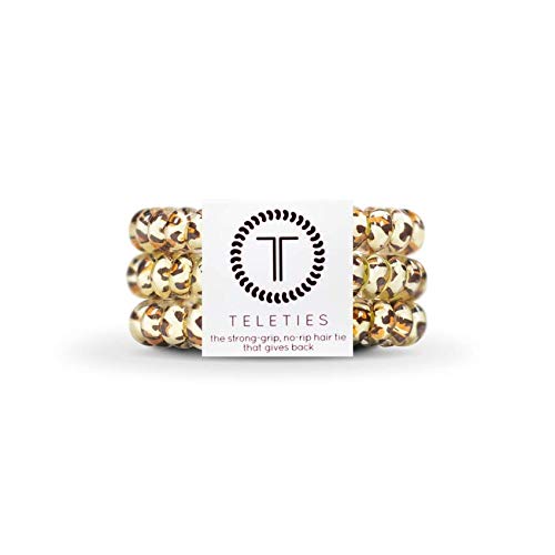 TELETIES - Spiral Hair Coils - Ponytail Holder Hair Ties for Women - Phone Cord Hair Ties - Strong Grip, No Rip, Water Resistant, No Crease Hair Tie Coils - 3 pack (Small, Leopard) - color: Leopard