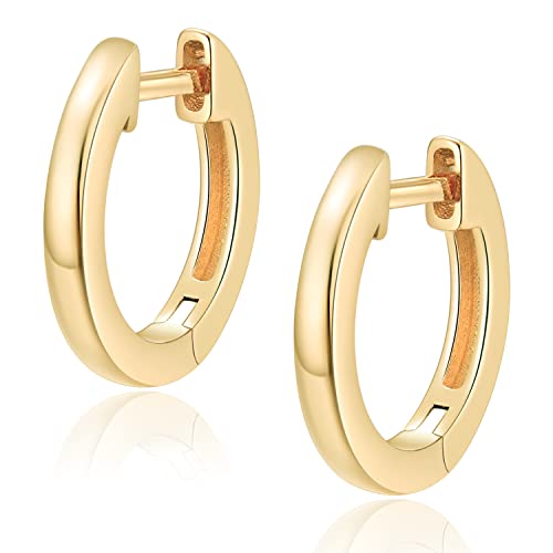 14K Gold Plated Hoop Earrings for Women with 925 Sterling Silver Post, Lightweight Small Hoop Earrings 15mm/20mm Huggie Hoop Earrings - color: 14K Gold Plated, size: 20MM