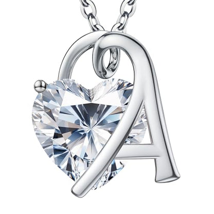 ForeverLove Heart Necklaces for Women, 4-2 Carats Heartshap Moissanite, Silver Pendant Jewelry, Anniversary Birthday Gifts for Wife, Girlfriend, Daughter, Mom - style: A Initial 3.0 Carats Heart Moissanite Sterling Sliver Necklace
