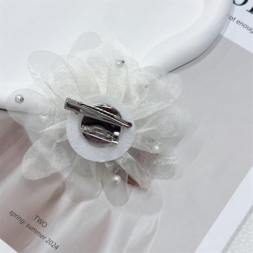13cm/5in Beaded Mesh Flower Brooch Pin for Women Girls Dainty Round Shell Pearl Ball Beads Camellia Peony Flowers Brooches Lapel Hair Pins Elegant Wedding Anniversary Accessories Jewelry - color: Beige