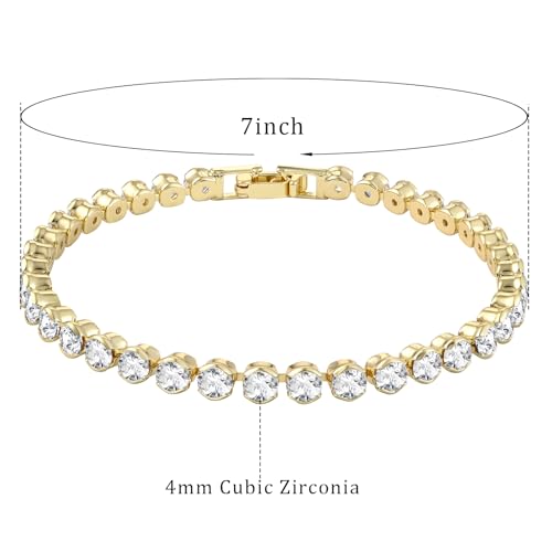 4mm Cubic Zirconia Imitation Silver/14K Plated Gold Tennis Bracelet for Women Cz Bracelets Size 7 Inches