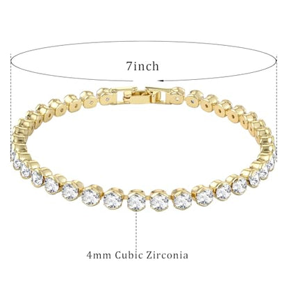 4mm Cubic Zirconia Imitation Silver/14K Plated Gold Tennis Bracelet for Women Cz Bracelets Size 7 Inches