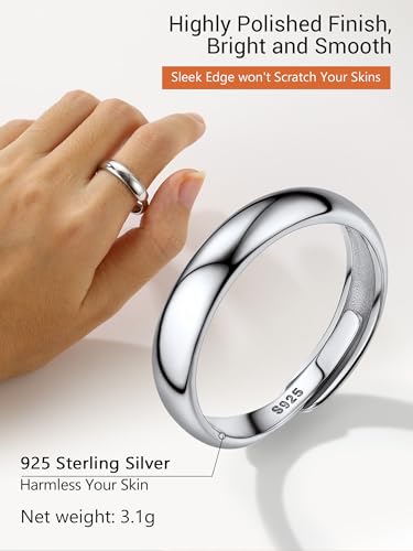 PROSILVER 925 Sterling Silver Adjustable Open Ring for Women, Solid Sterling Silver Stackable Ring, knuckle Finger Ring, Pinky Ring, Come with Box - style: 04 4.5mm Band Ring