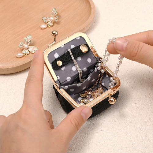 Zivyes Mini Jewelry Box Travel Small Coin Purse Organizer Case Genuine Leather Tiny Size (Black1) - color: Black1-Tiny