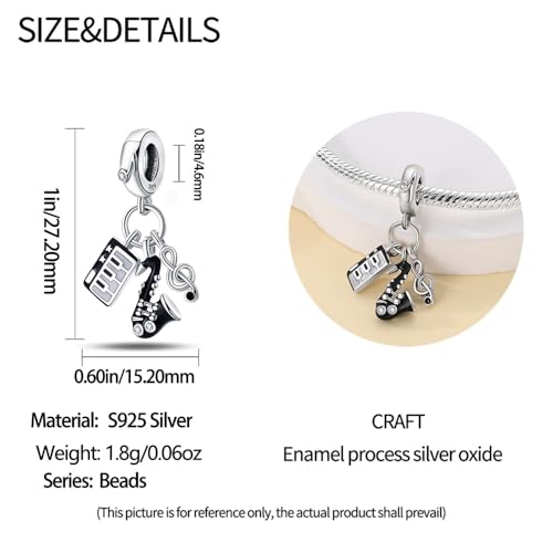 HappyStar 925 Sterling Silver Animal Dogs Charms Pendants fit Pandora Bracelets Necklaces Flowers Sports Travel Charms for Bracelets Women Jrwelry Gifts(with one Spacer Bead Charms) - style: 8-Saxophone Guitar Charm