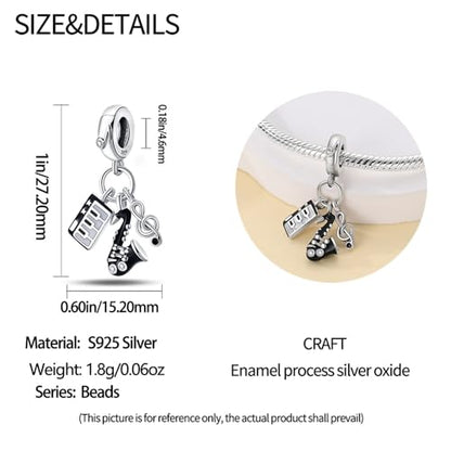 HappyStar 925 Sterling Silver Animal Dogs Charms Pendants fit Pandora Bracelets Necklaces Flowers Sports Travel Charms for Bracelets Women Jrwelry Gifts(with one Spacer Bead Charms) - style: 8-Saxophone Guitar Charm