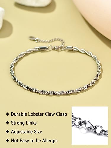 FaithHeart Waterproof Ankle Bracelets for Women, 1/2/3Pcs Non Tarnish Stainless Steel Layered Anklet Set Paperclip Figaro Cuban Link Chain Dainty Summer Beach Jewelry Gift Adjustable Size - style: f.Figaro - Silver