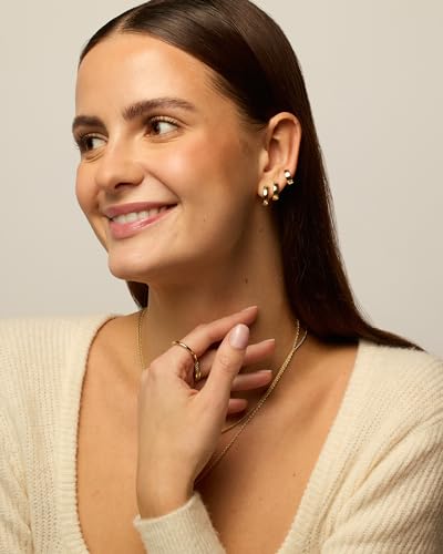 PAVOI 18K Gold Plated Small Hoop Earrings for Women, Earrings Piercing Pack | Hypoallergenic Earrings with 925 Sterling Silver Posts, Trendy Geometric Chunky Huggie Hoop Earrings - style: 4-Piece Set