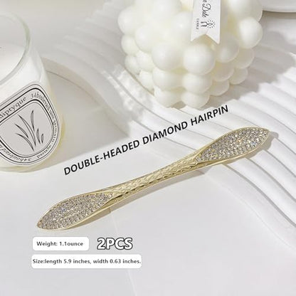 2 Pcs French Hair Pins for Women,Hair Sticks for Buns,Buns and Updos with No Hair Damage,Gold Metal Rhinestone French Pin Great Hold,Suitable for fine & thick hairUS316 (Gold) - color: Gold