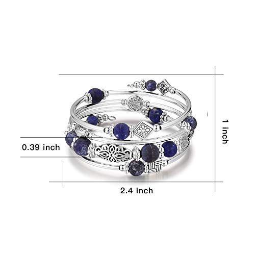 BULINLIN Layered Wrap Bangle Turquoise Bracelet - Bead Bracelet with Natural Agate Stone, Gifts For Women - color: 04-Navy blue