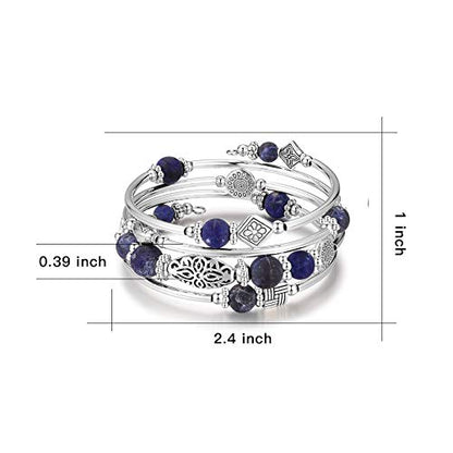 BULINLIN Layered Wrap Bangle Turquoise Bracelet - Bead Bracelet with Natural Agate Stone, Gifts For Women - color: 04-Navy blue