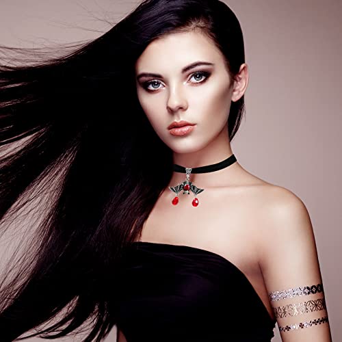 Gothic Black Velvet Goth Choker Necklace for Women,Cameo Black Choker Crow Skull Pendant Necklace Vintage Collar Skull Necklace Gothic Jewelry - style: Bat