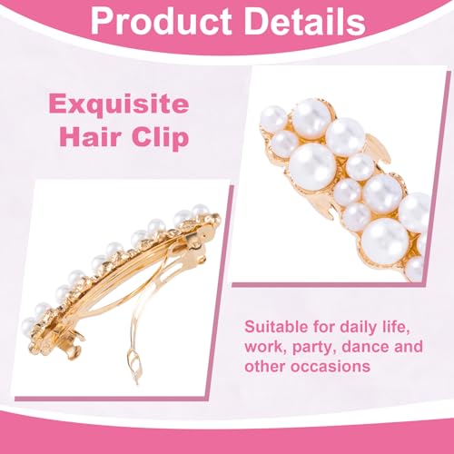 2 Pcs Pearl Hair Clips, Pearl-Embellished Barrette, Elegant Pearls Barrettes for Women, Party, Wedding, Daily Use, Graduation (Gold) - color: Pearl - Style A