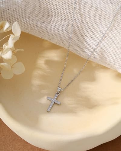 Cross Necklace for Women, 14K Gold Plated Cubic Zirconia Cross Pendant Necklace, Trendy Christian Jewelry Gifts for Baptism First Communion Christmas - color: Style J - Silver