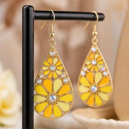 Colorful Green Teardrop Earrings for Women - Bohemian Style Enamel Dangle Earrings Lightweight Fashion Jewelry for Daily/Wedding/Party - color: Yellow