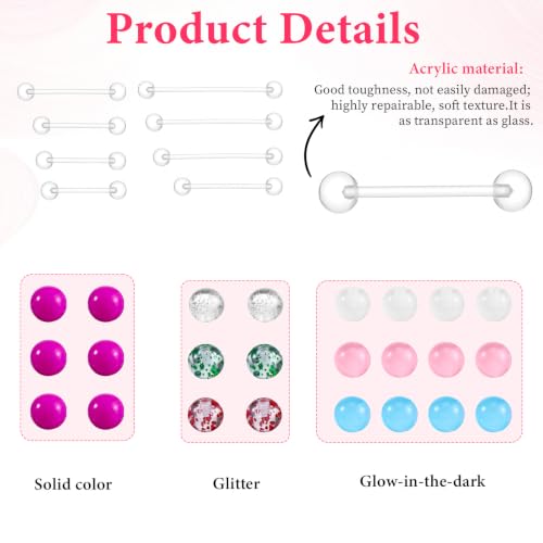 14G Plastic Tongue Rings - Nipple Rings for Surgery | 14/16/19/22/25/32/35/38mm，Clear Acrylic Nipple Piercing Tongue Rings For Women，24 Replacement Colorful Nipple Barbells