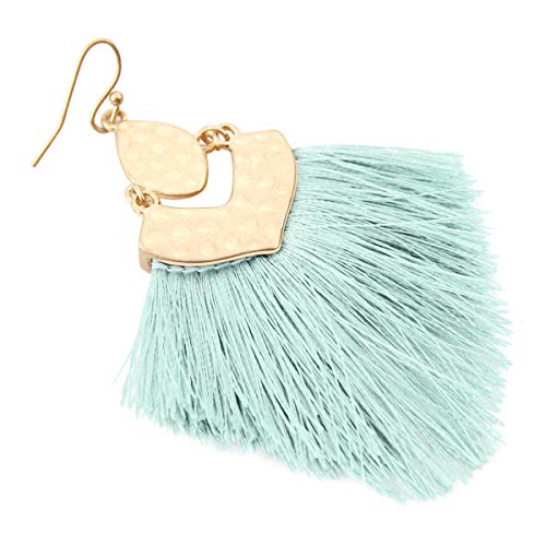 Bohemian Thread Tassel Drop Earrings - Geometric Petal Fan Fringe Feather Statement Chandelier Duster Dangles - color: Boho Tassel Chandelier - Mint