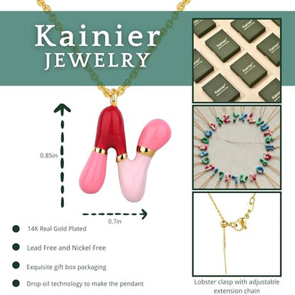 Kainier Bubble Letter Initial Necklace for Women, Colorful Balloon Alphabet Name Pendant Dainty Cute 14K Gold Plated Necklaces Jewelry Gifts… - color: Colourful, style: N