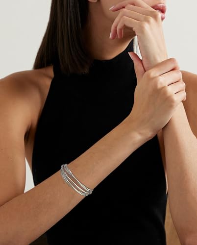 Gold Cuff Bracelet for Women Chunky Multi-layer Cross Wire Open Bracelet Hollow Wide Cuff Bracelets Adjustable Gold Open Cuff Bangle Bracelet - color: Wire Hollow Silver Bracelet