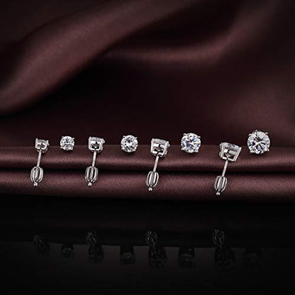 Jiamiaoi Stud Earrings Screw Back Sterling Silver Cubic Zirconia Stud Earrings Set 4 Millimeters-8 Millimeters Nickle Free Hypoallergenic Earring Studs - color: H-Lantern Backs Round, size: 8mm