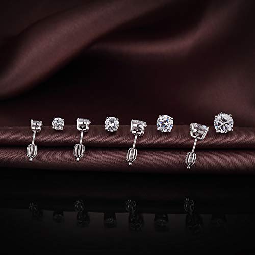 Jiamiaoi Stud Earrings Screw Back Sterling Silver Cubic Zirconia Stud Earrings Set 4 Millimeters-8 Millimeters Nickle Free Hypoallergenic Earring Studs - color: H-Lantern Backs Round, size: 6mm