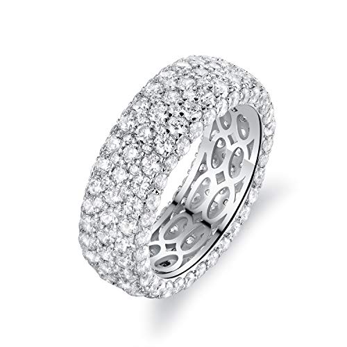 Barzel Women's Wide Eternity Ring Wedding Band - 18k White or Rose Gold Plated Wide Band Cubic Zirconia Eternity Ring - color: Silver