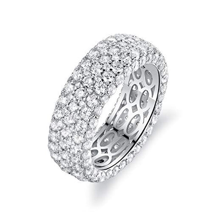 Barzel Women's Wide Eternity Ring Wedding Band - 18k White or Rose Gold Plated Wide Band Cubic Zirconia Eternity Ring - color: Silver