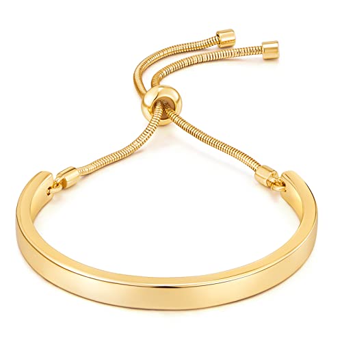 14K Gold Bracelets for Women Adjustable Slider Bracelet Bangle Bracelets for Women Trendy Chain Bracelet - color: Gold Smooth