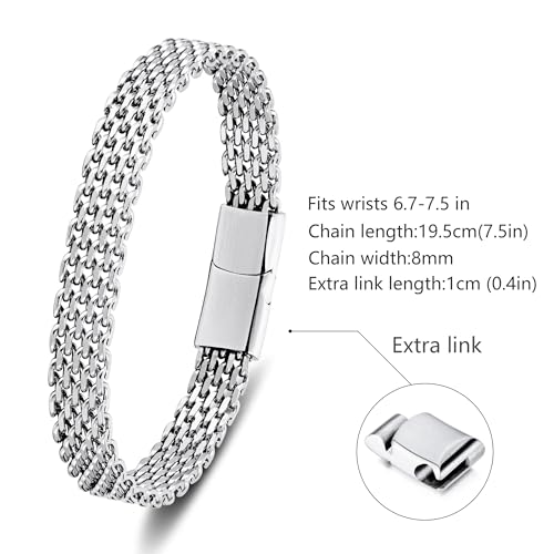 Mens Bracelet-Stainless Steel Magnetic Clasp Franco Chain Bracelets for Men - color: C - Steel color