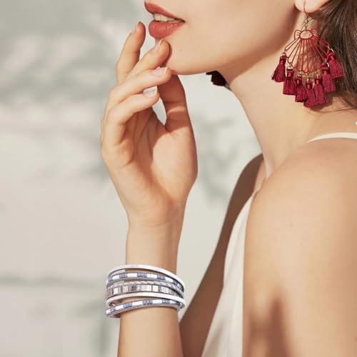 Wrapped Bracelets for Women,Leather Boho Bracelets for Women - color: Boho-Grey