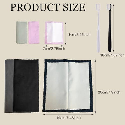 6 PCS Jewelry Cleaning Tool,Silver Polishing Cloth Jewelry Cleaning Kit Including 2 Size/4 Colors Jewelry Cleaning Cloth & 2 Ultra-Soft Brushes,Polishing Cloths for Gold Diamonds Platinum Gemstones