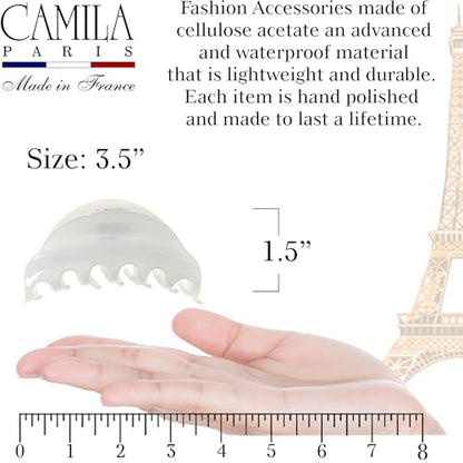 Camila Paris CP2555 French Hair Clips for Women, 3.75" White Large Claw Clip Strong Hold All Day, Girl Large Claw Clips for Thick Hair, No Damage No Slip Flat Clip for Women. Made in France - color: White