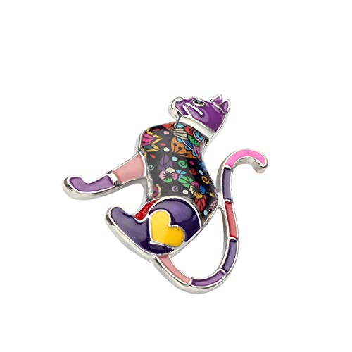 NEWEI Cat Brooch Pins for Women Girls Jacket Bag Charms Cat Pins Jewelry Gifts - color: Eggplant