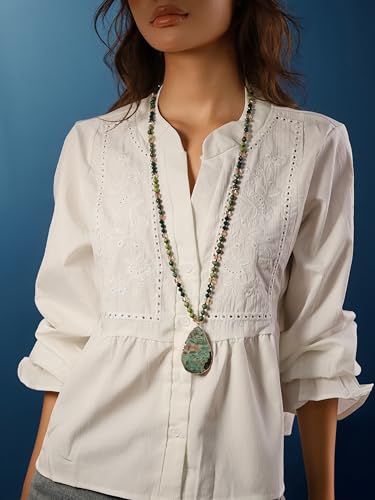 MINACHI Handmade Agate Pebble Pendant with Crystal Beads, Random Stone Shape, Vintage Women's Jewelry - style: Necklace NECK.007