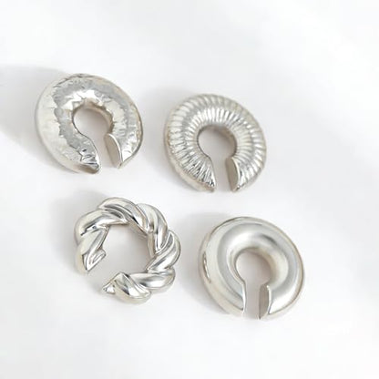 4pcs Chunky Gold Silver Ear Cuff Set for Women Punk Metallic Twist Non Piercing Clip Cuff Earrings Trendy Jewelry Set for Daily Party - style: style B