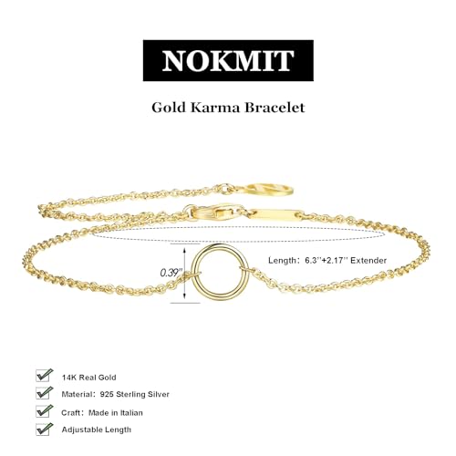 Solid 925 Sterling Silver Bracelets for Women, Dainty Interlocking Circles Cubic Zirconia Adjustable Chain Bracelet, Trendy Stackable Link Bracelets, Simple Cute Jewelry Gifts - color: Gold Karma Circle