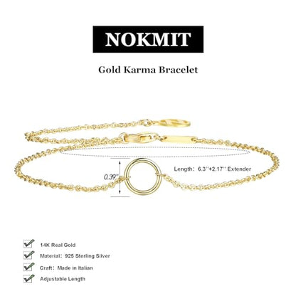 Solid 925 Sterling Silver Bracelets for Women, Dainty Interlocking Circles Cubic Zirconia Adjustable Chain Bracelet, Trendy Stackable Link Bracelets, Simple Cute Jewelry Gifts - color: Gold Karma Circle