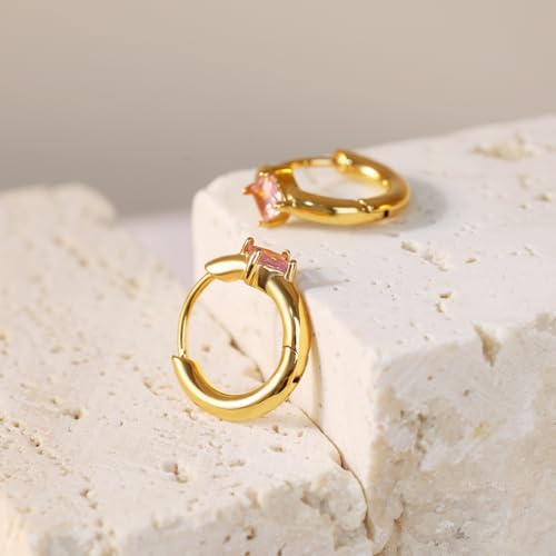 316L Surgical Steel Birthstone Hoop Earrings for Women | Lightweight, 5A Cubic Zirconia, Hypoallergenic, Lead & Nickel Free, 8mm Huggie Hoops - color: 18k gold-plated: 10. October (Tourmaline)