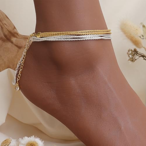 Dainty Gold Shell Pearl Charm Ankle Bracelet for Women Trendy non-Tarnish Adjustable Anklet Summer Beach Fashion Jewelry Gift - color: Gold Layered