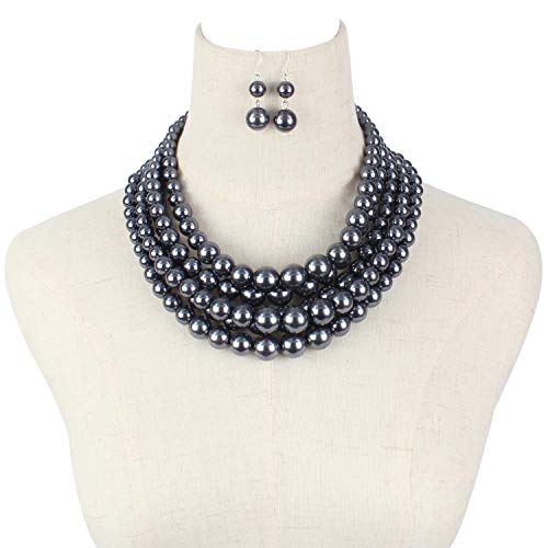 KOSMOS-LI Large Multi Layer Faux Pearl Strand Costume Jewelry Sets For Women Stocking Stuffers - color: Grey