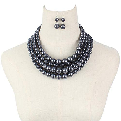 KOSMOS-LI Large Multi Layer Faux Pearl Strand Costume Jewelry Sets For Women Stocking Stuffers - color: Grey